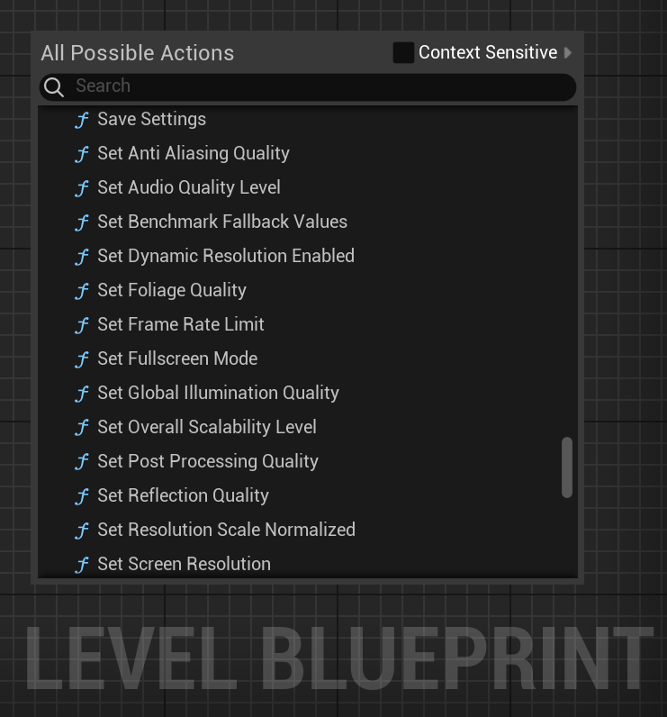 Game User Settings and Engine Scalability Settings - Indiviual Quality Levels Set Functions