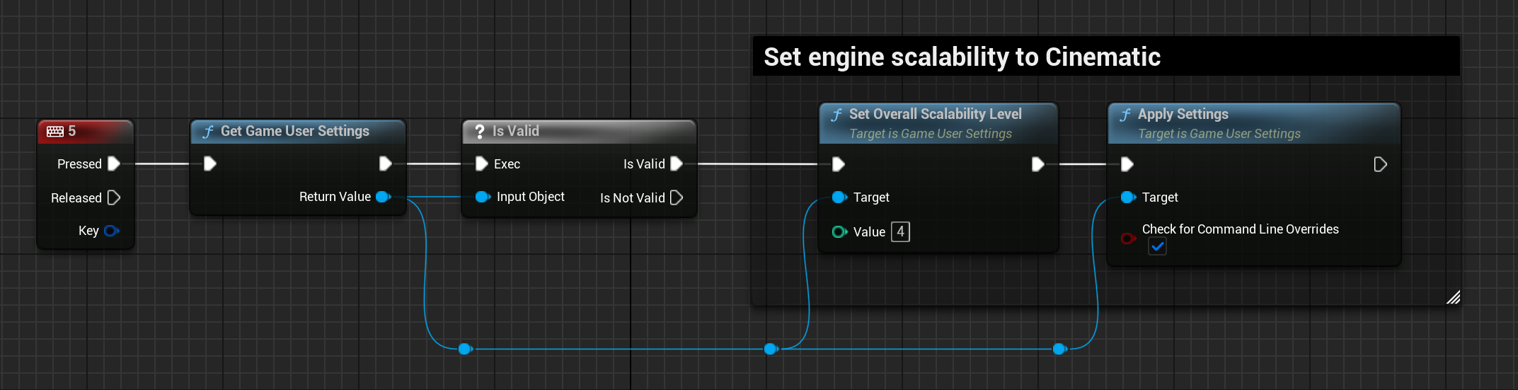 Game User Settings and Engine Scalability Settings - Bind Key 5 to Set Engine Scalability Level to Cinematic