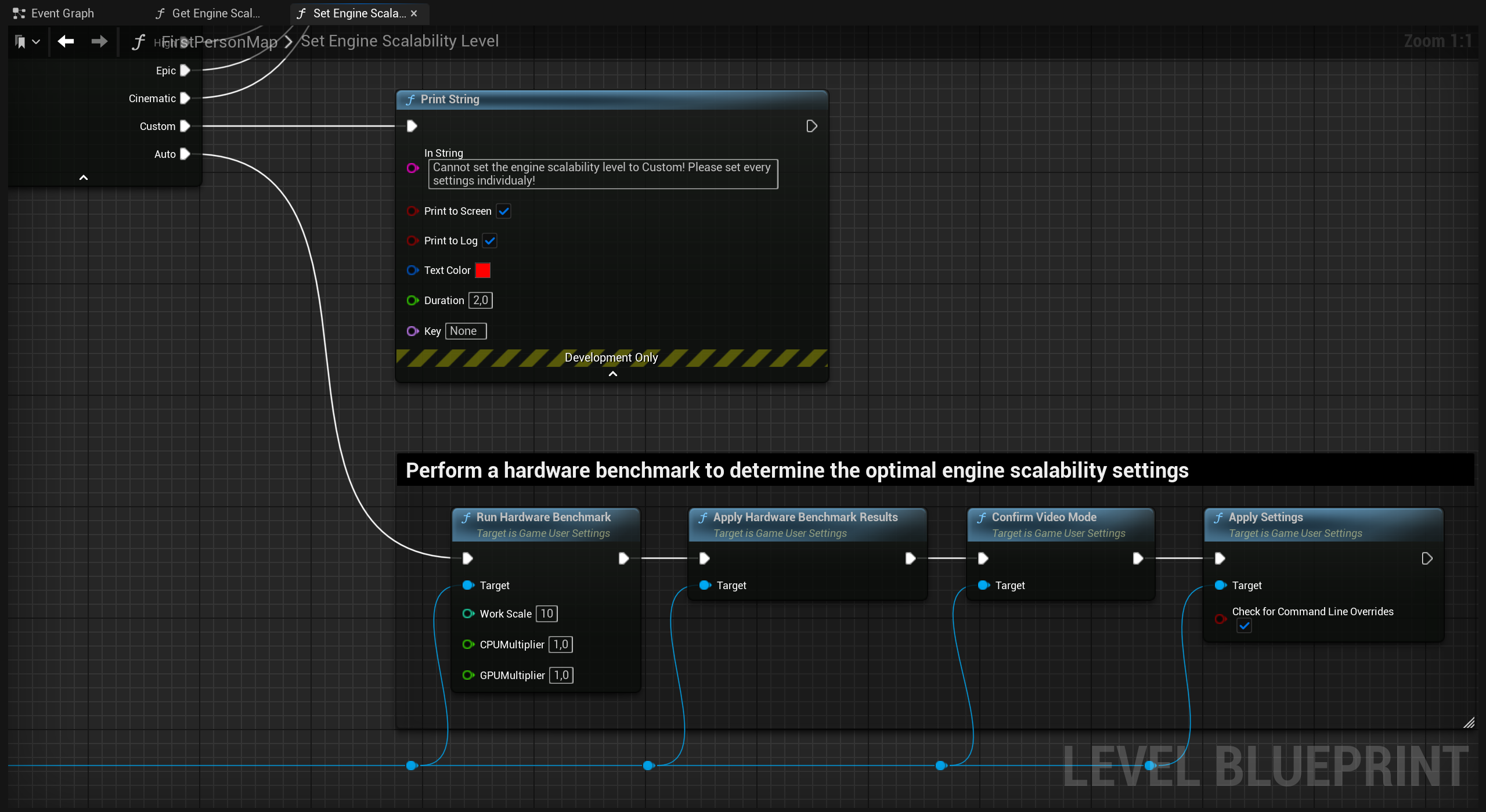 Game User Settings and Engine Scalability Settings - Set Engine Scalability Level Blueprint Function Implementation (Hardware Benchmarking)