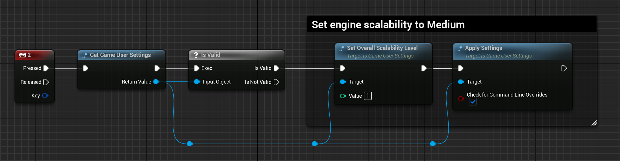 Game User Settings and Engine Scalability Settings - Bind Key 2 to Set Engine Scalability Level to Medium