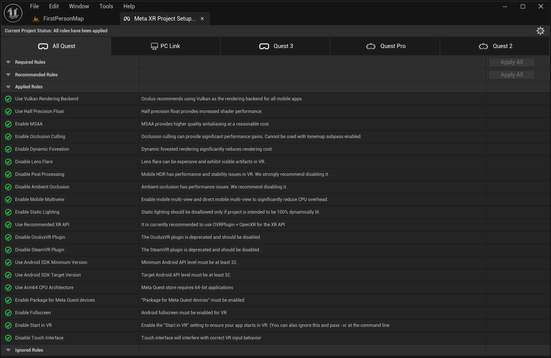 Meta XR Plugin - Project Setup Tool (Optimized Settings)