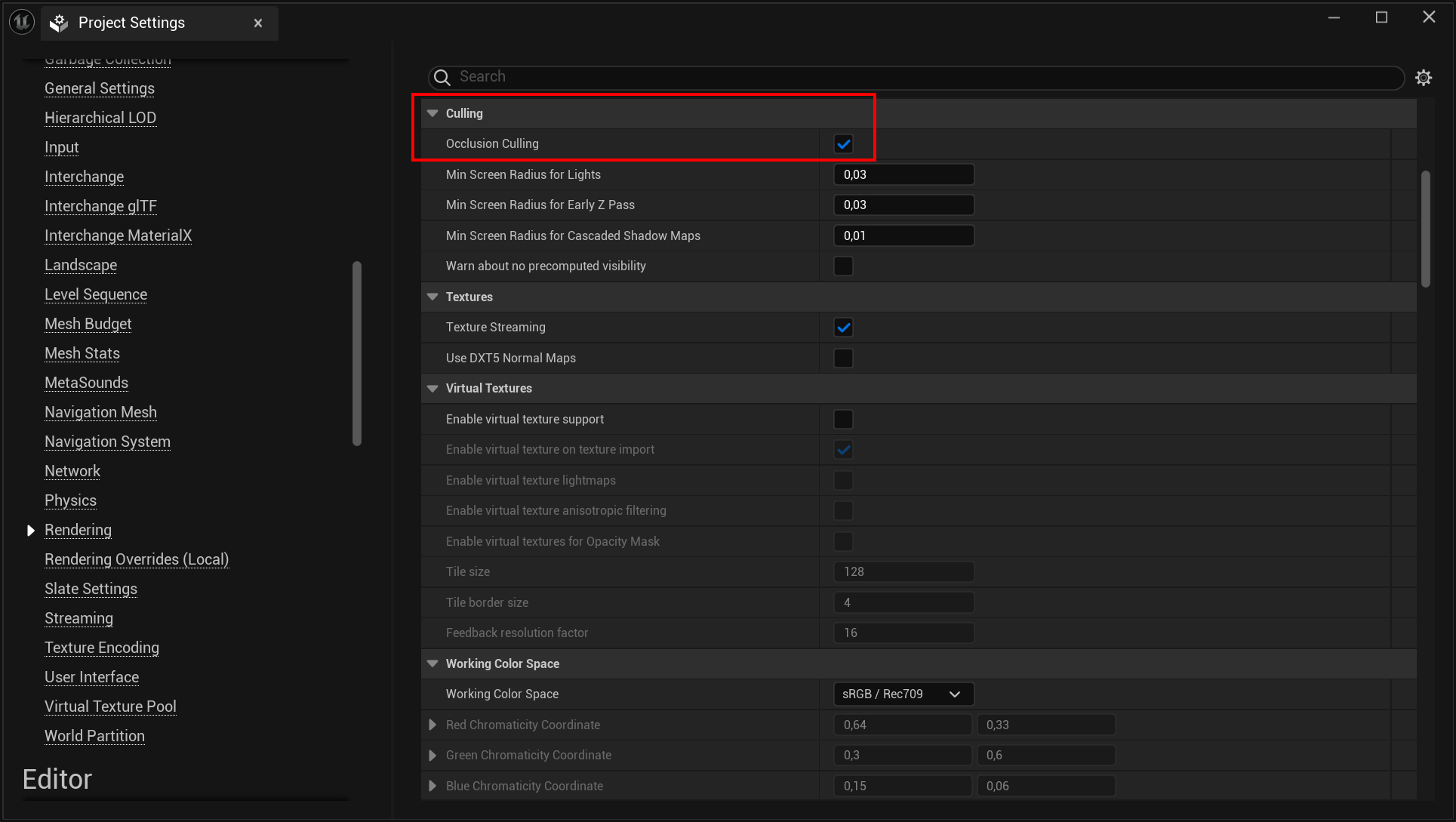 Standalone Mode (Mobile) - Rendering Settings - Occlusion Culling