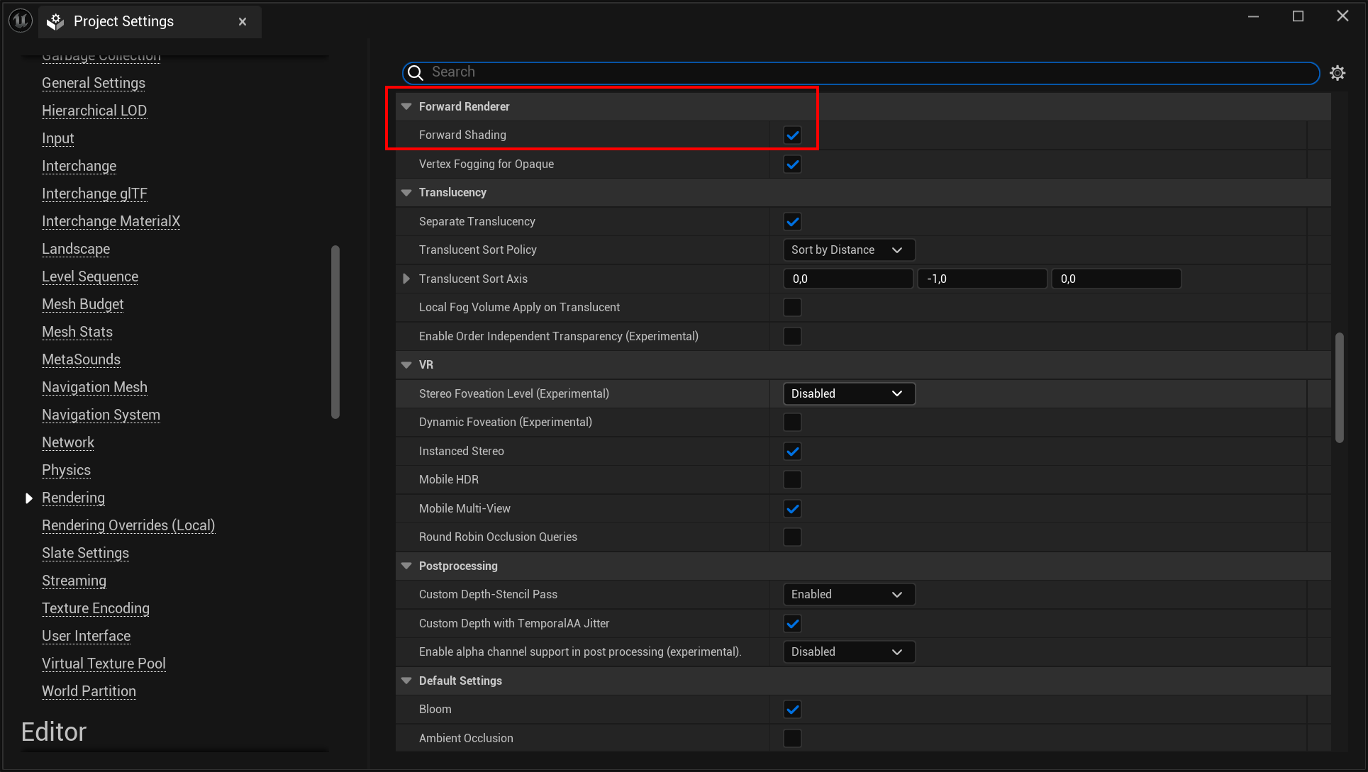 Standalone Mode (Mobile) - Rendering Settings - Forward Shading
