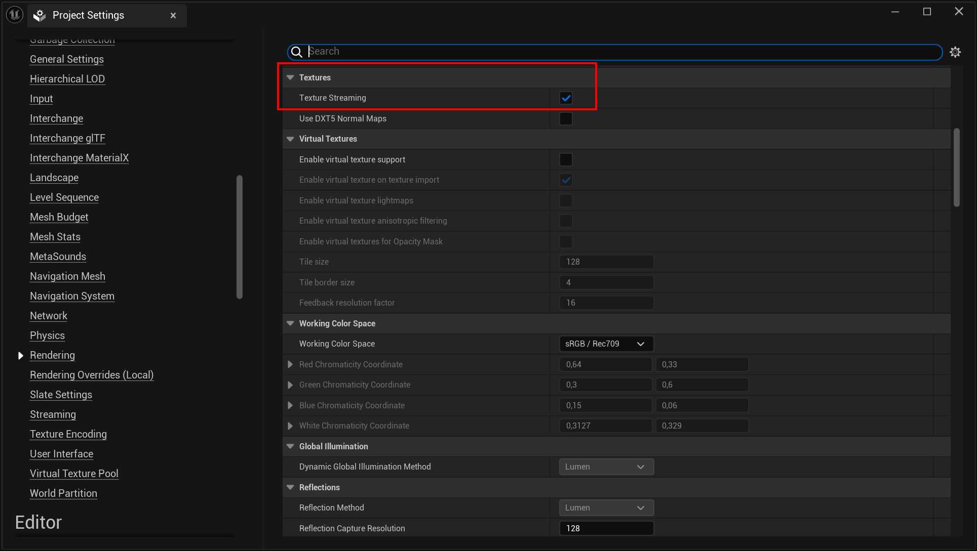 Standalone Mode (Mobile) - Rendering Settings - Texture Streaming